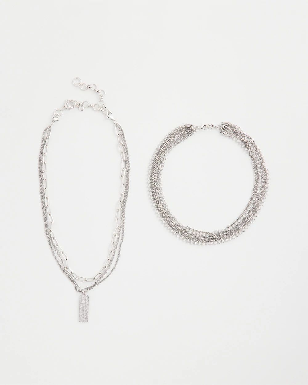 Silver Tone Pave Multistrand Necklace click to view larger image.