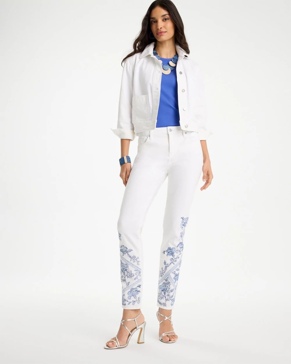 Embroidered Girlfriend Slim Ankle Jeans click to view larger image.