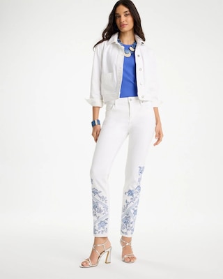 Embroidered Girlfriend Slim Ankle Jeans click to view larger image.