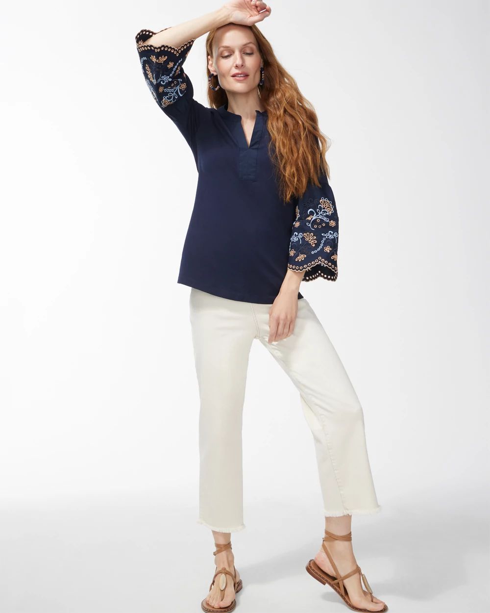 Notch Neck 3/4 Sleeve Top