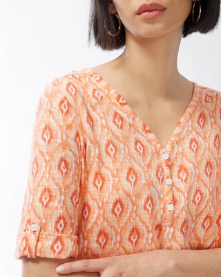 Ikat Henley Elbow Sleeve Slub Tee