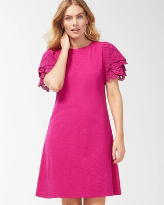Cotton Slub Eyelet Sleeve Shirt Dress