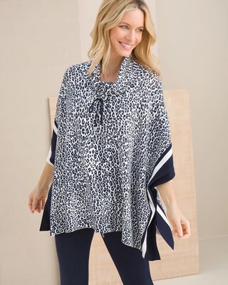 Cotton-Cashmere Animal Print Poncho