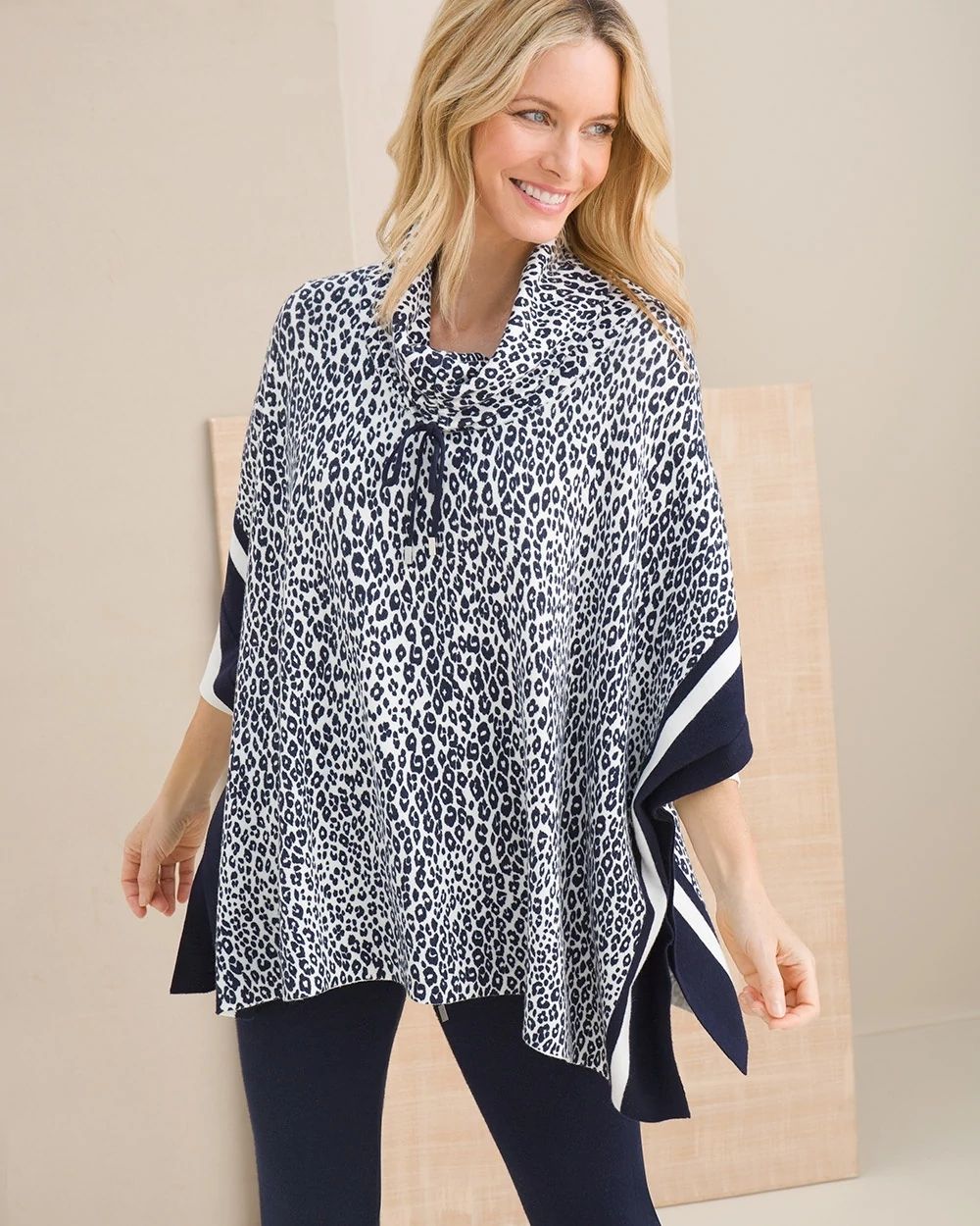 Cotton-Cashmere Animal Print Poncho