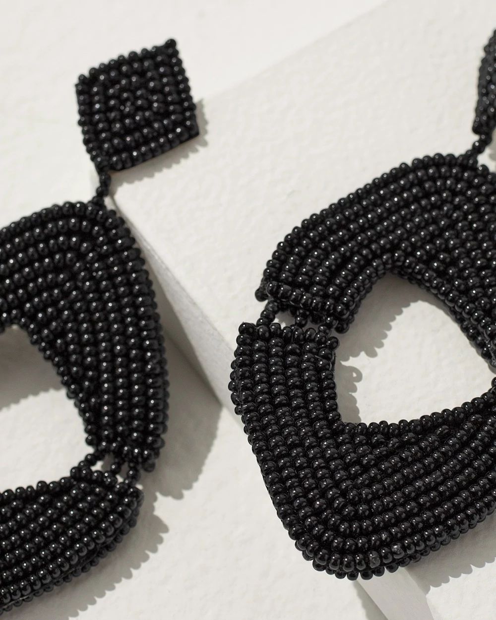 Black Seed Bead Drop Earrings