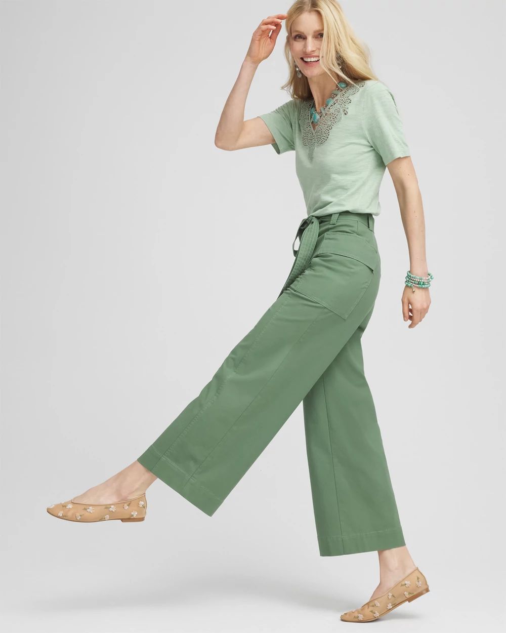 Belted Twill Utility Cropped Pants