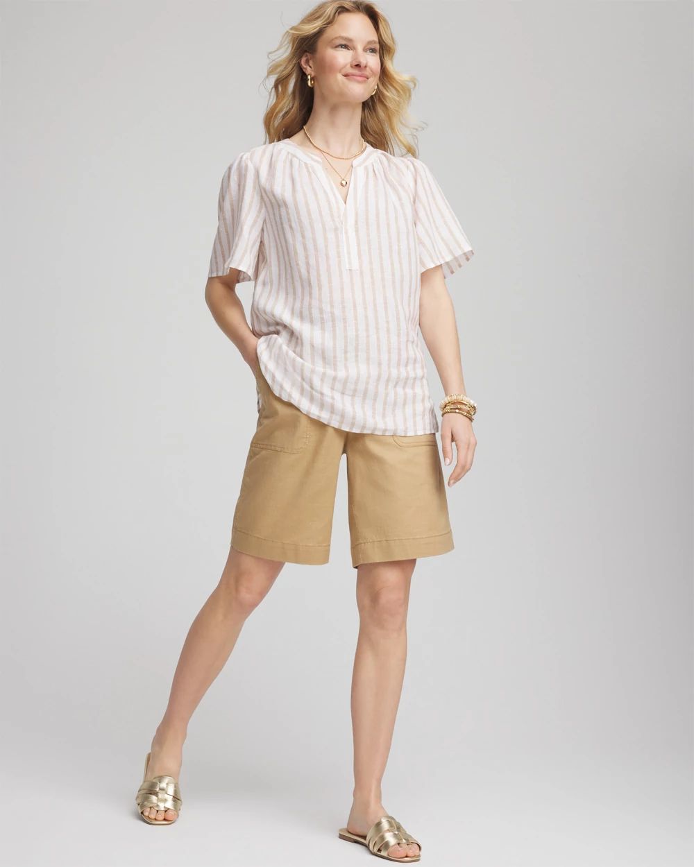 Cotton-Linen Pull-On Utility Shorts