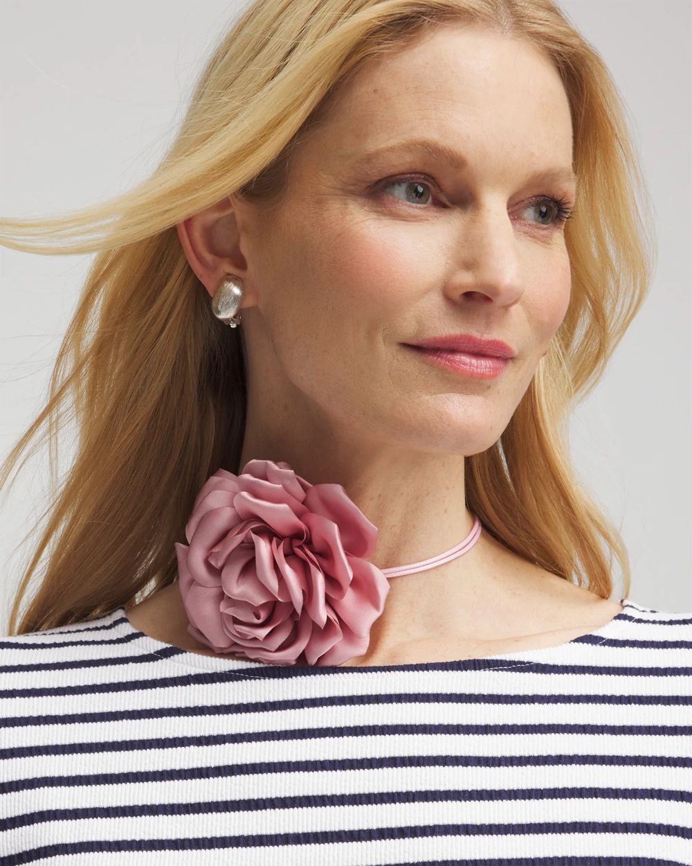 Pink Flower Tie Choker Necklace