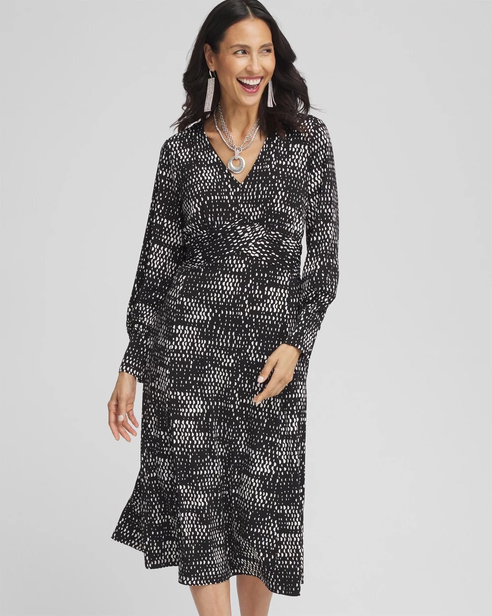 Long Sleeve Surplice Midi Dress
