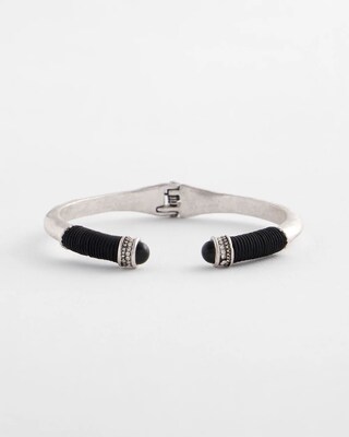 Black & Silver Tone Wrapped Cuff Bracelet click to view larger image.