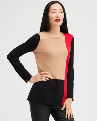 Colorblock Zipper Detail Sweater Tunic
