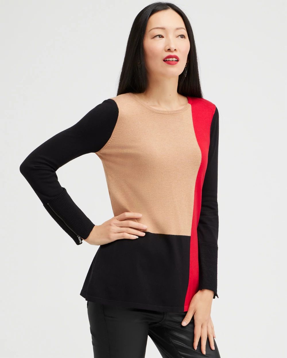 Colorblock Zipper Detail Sweater Tunic