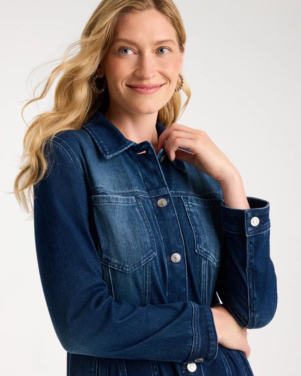 Knit Denim Trucker Duster Jacket click to view larger image.