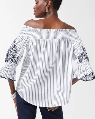 Off-Shoulder Slim Stripe Tunic