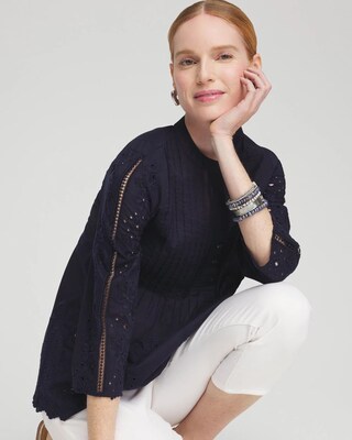 Eyelet Scallop Hem Blouse