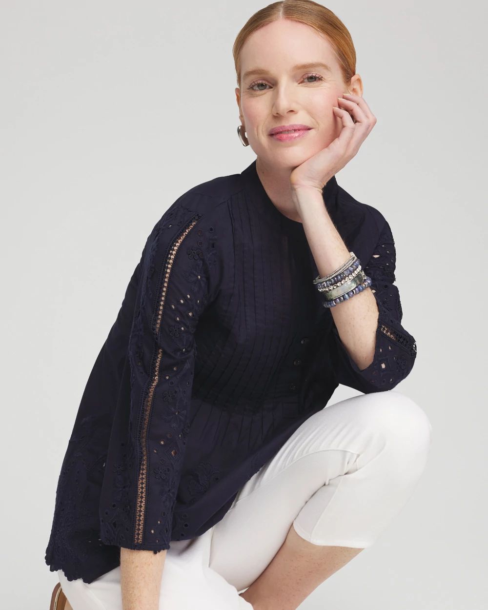 Eyelet Scallop Hem Blouse