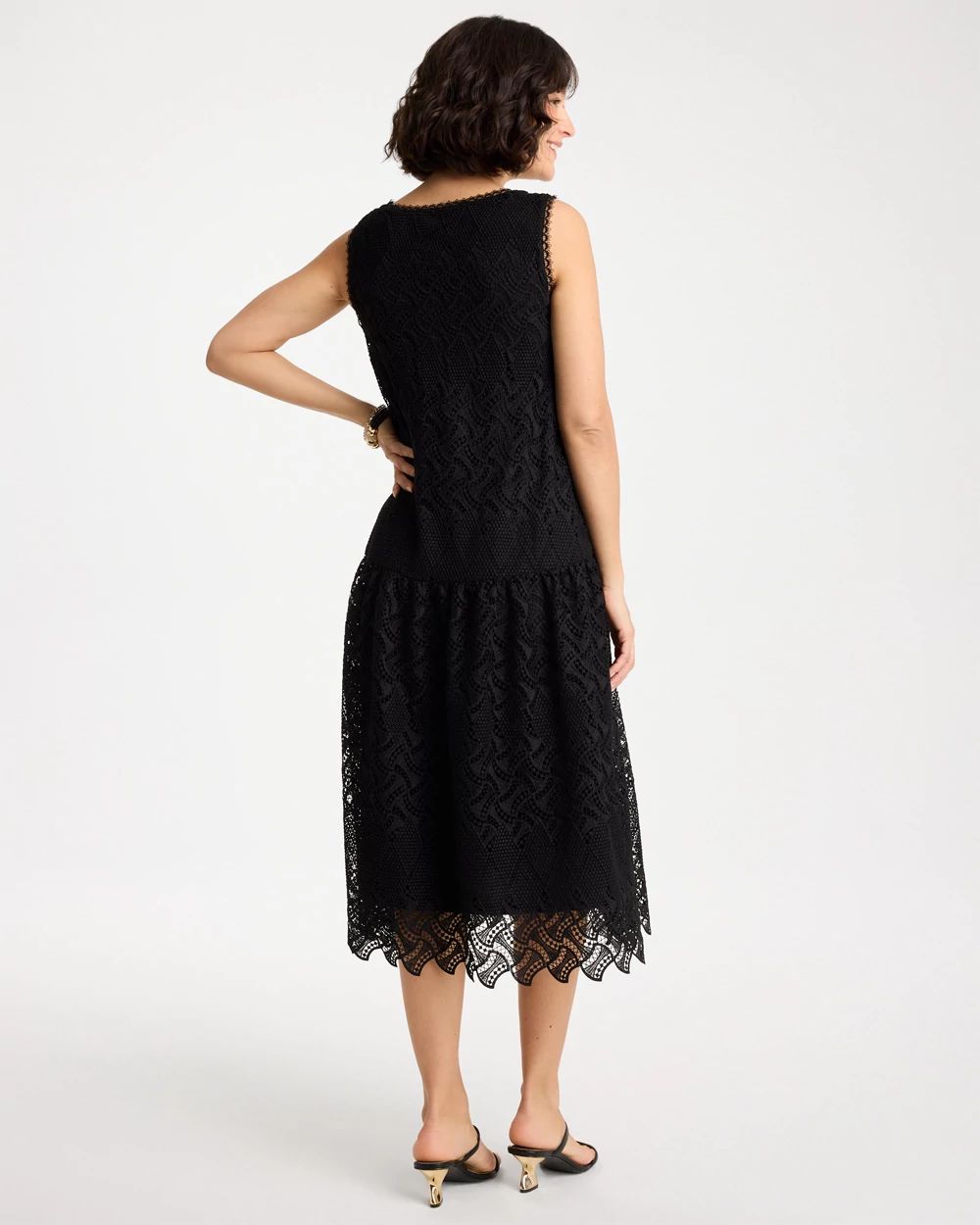 Knit Embroidered Lace Sleeveless Dress click to view larger image.