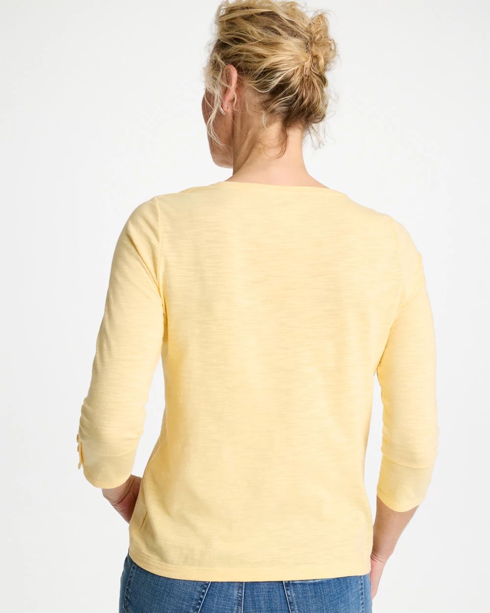 Cotton Slub 3/4 Sleeve Button Tee