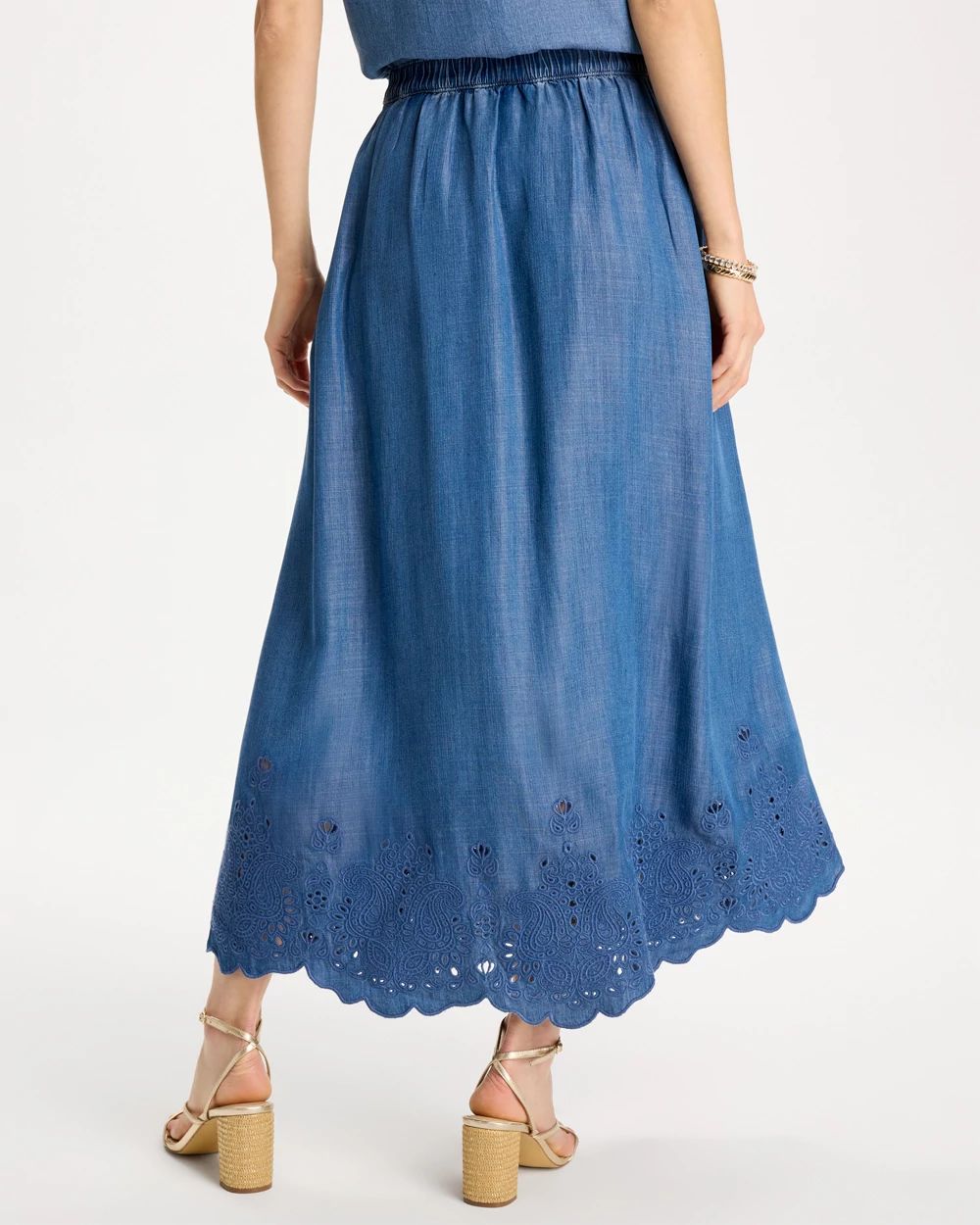 Indigo Twill Embroidered Hem Skirt click to view larger image.