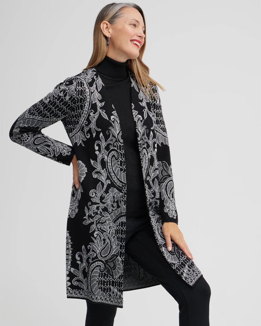 Paisley Lurex Cardigan Sweater