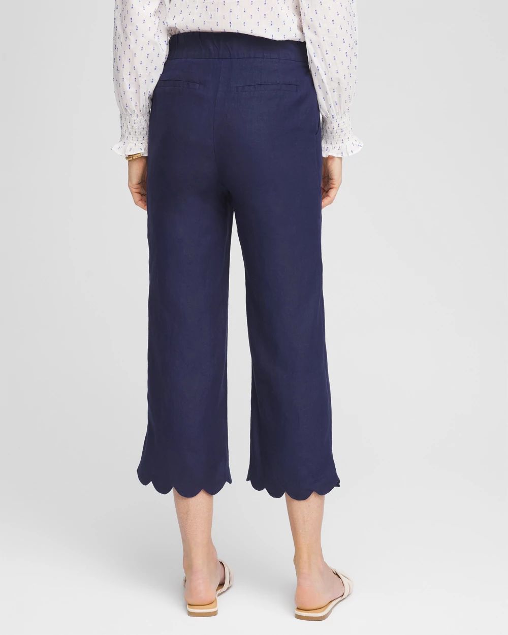 Linen Scallop Hem Crop Pants