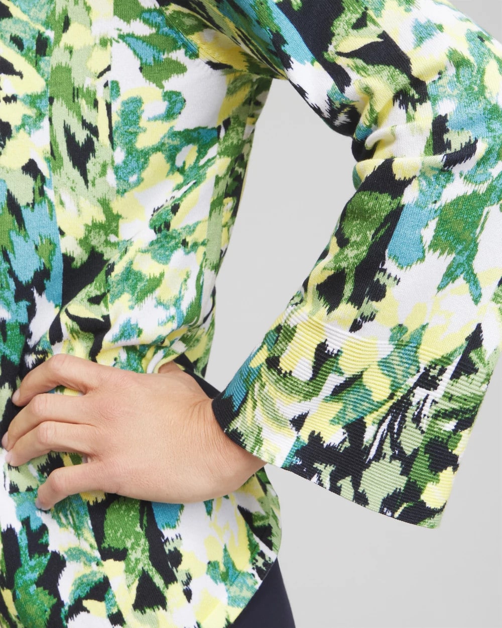 Spun Rayon Floral Flare Sleeve Cardigan
