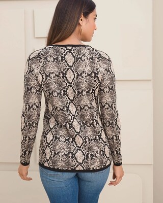 Python-Print Tie Neck Sweater