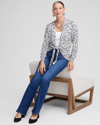 Leopard Tie Front Wrap Cardigan