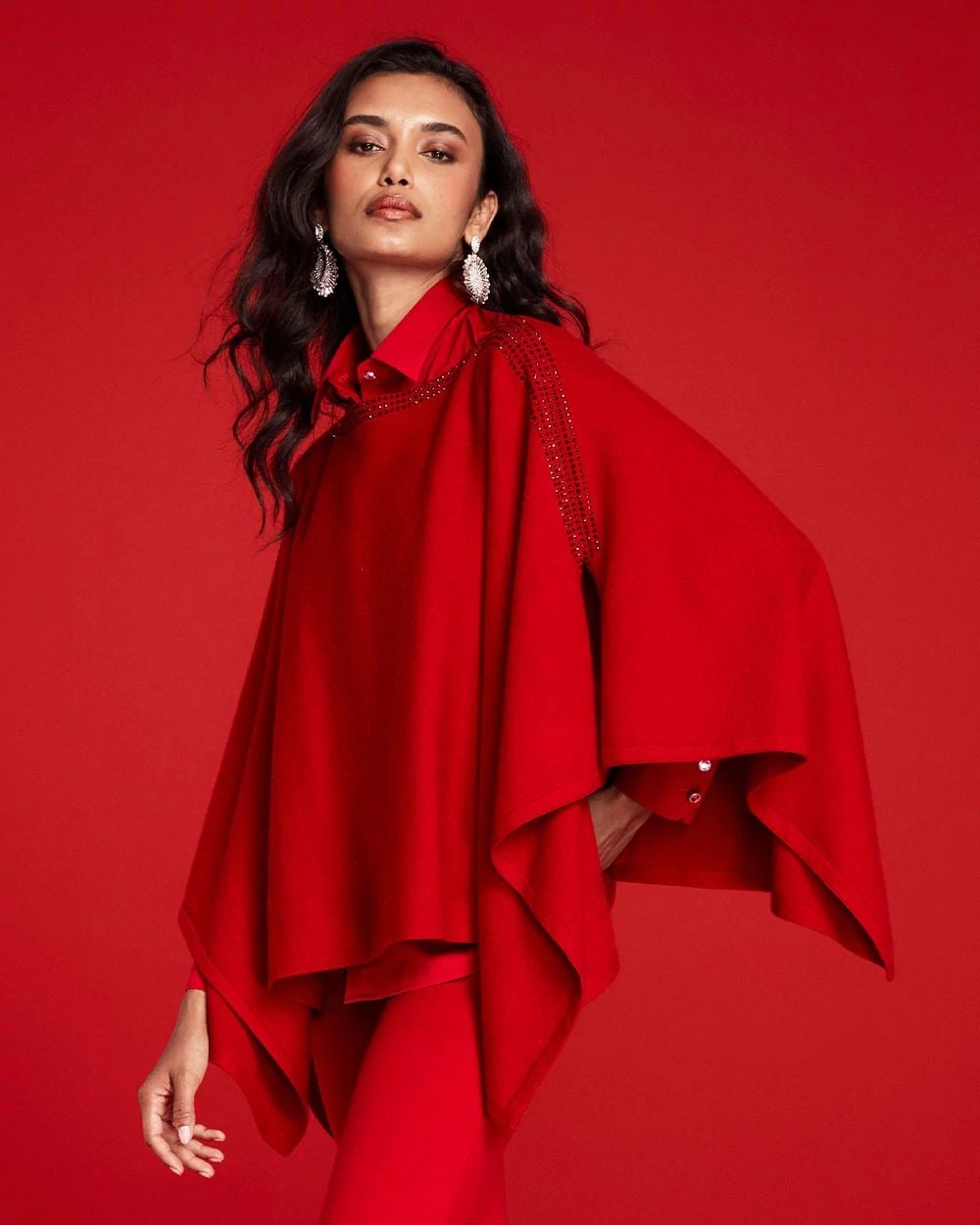 Rhinestone Embellished Poncho