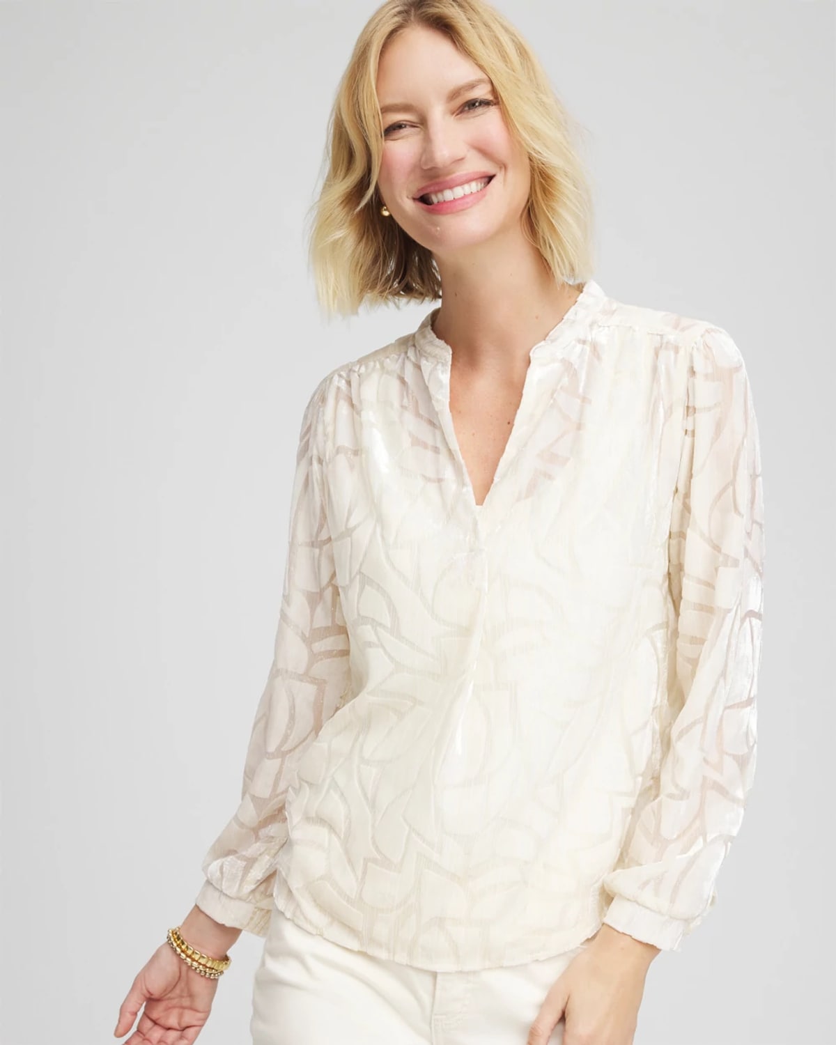 Chico's Cream Burnout Pullover Blouse