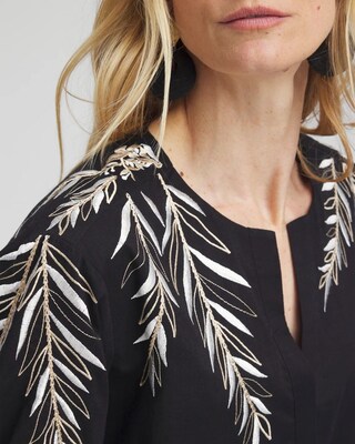 Embroidered Split Neck Top