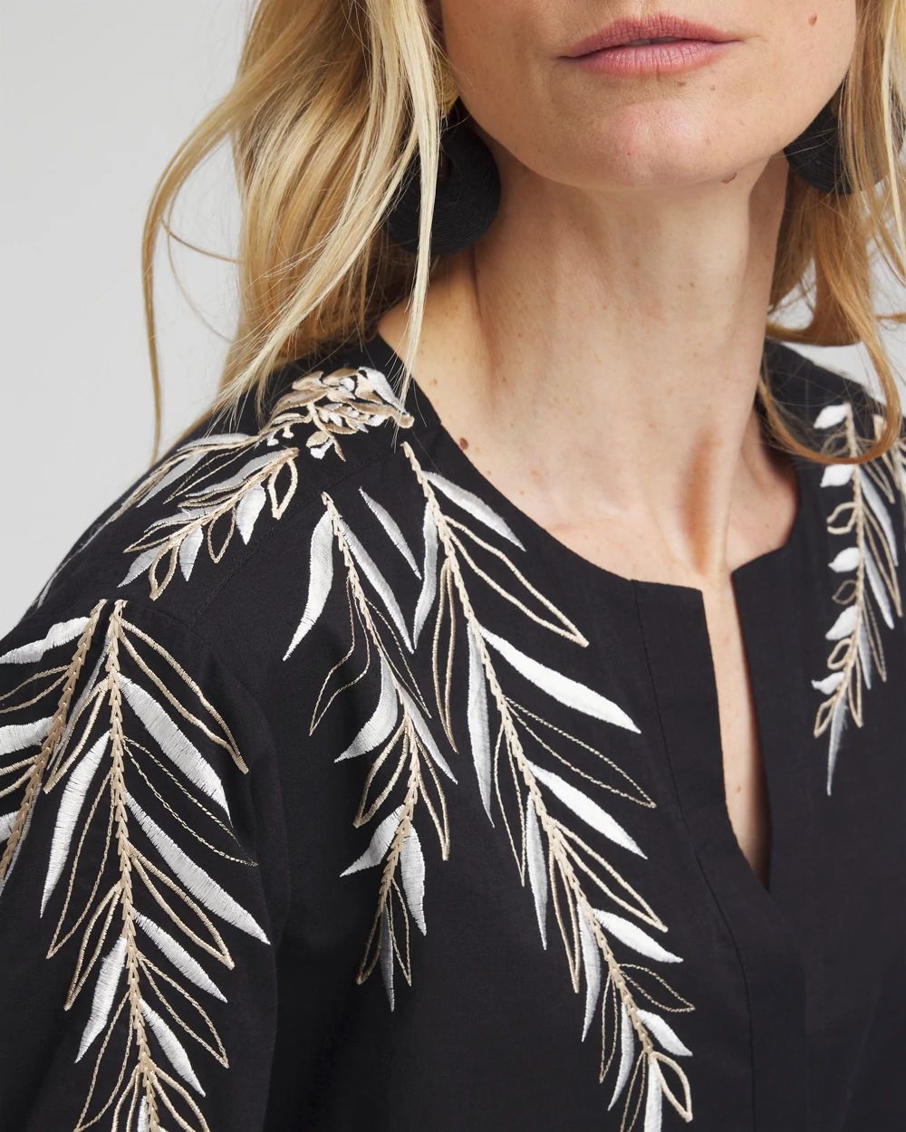 Embroidered Split Neck Top