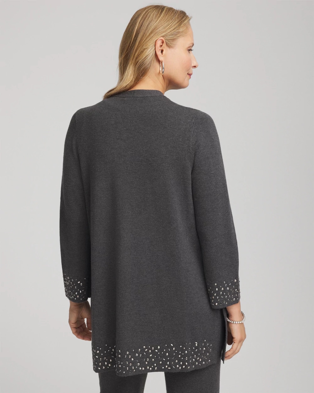 Chico's Travelers Rhinestone Cardigan Sweater In Gray In Gray