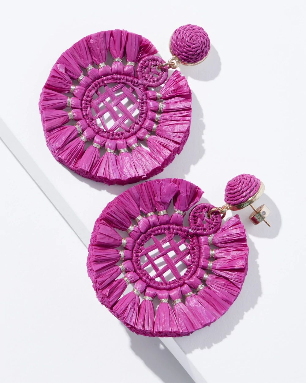Pink Raffia Drop Earrings