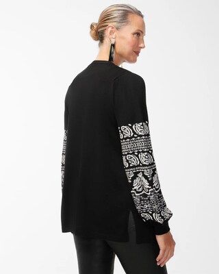 Spun Rayon Jacquard Sleeve Cardigan