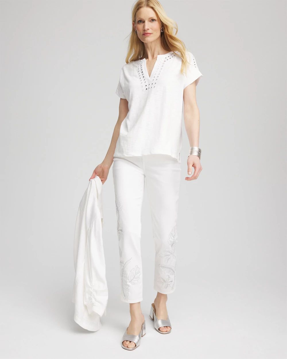 Paillette Trim Cotton Slub Tee