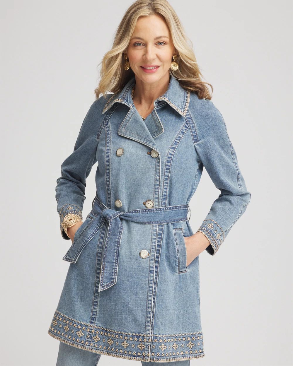 Tailored Whipstitch Denim Trench Coat