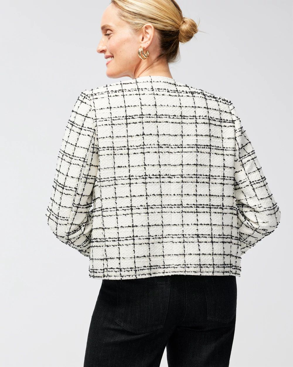 Tweed Faux Leather Trim Jacket