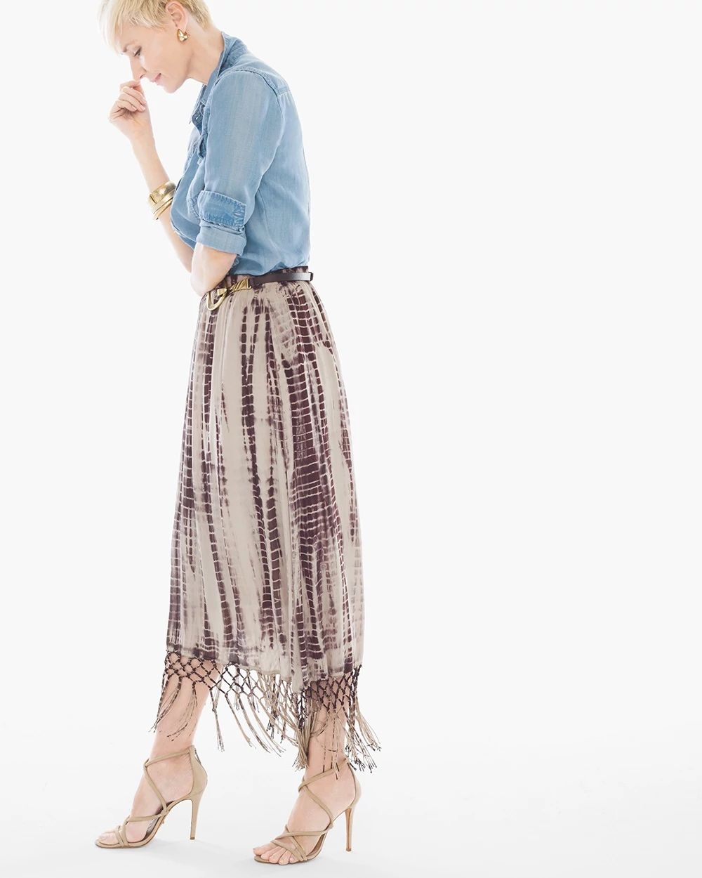 Tie-Dye Fringe Maxi Skirt