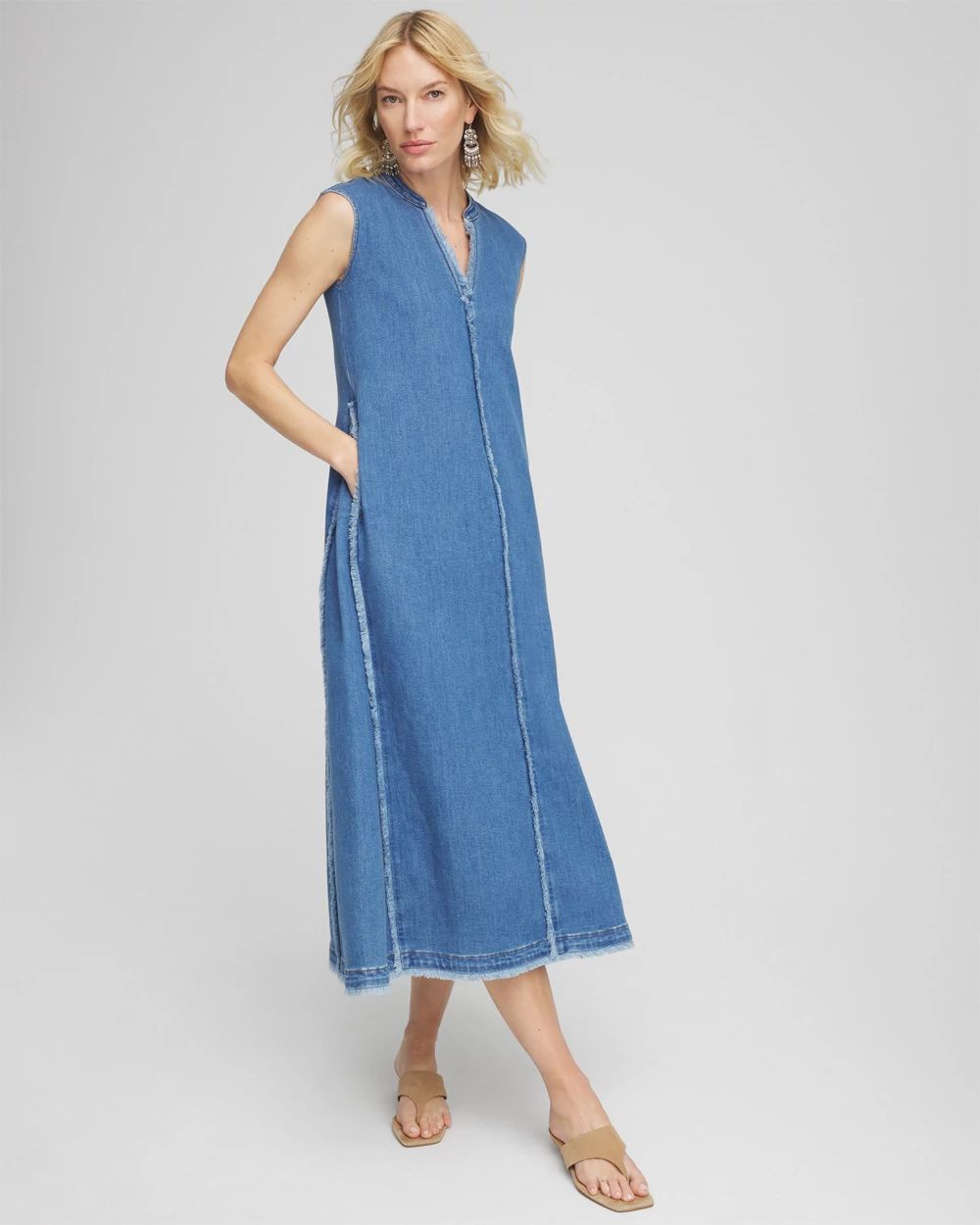 Frayed Denim Maxi Dress