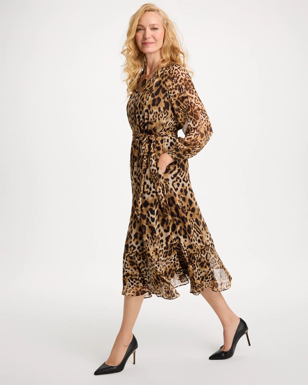 Chiffon Tie-Neck Animal Print Dress click to view larger image.