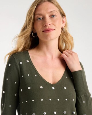 Ella Embellished V-Neck Pullover Sweater click to view larger image.