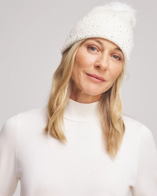 Faux Pearl Cashmere Blend Pom Pom Hat