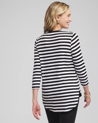 Stripe Button Trim Ribbed Tunic