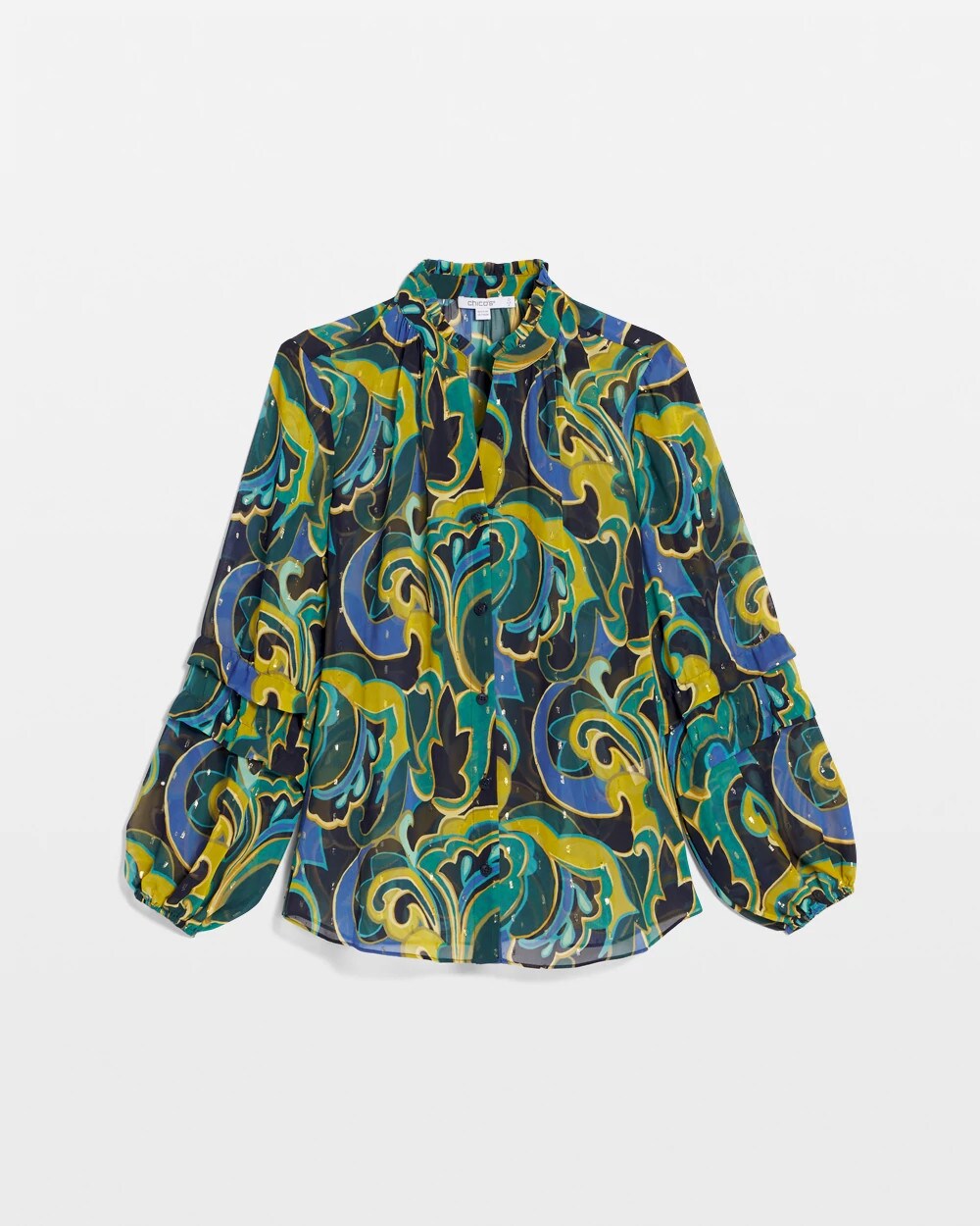 Chiffon Clip Dot Swirl Print Blouse