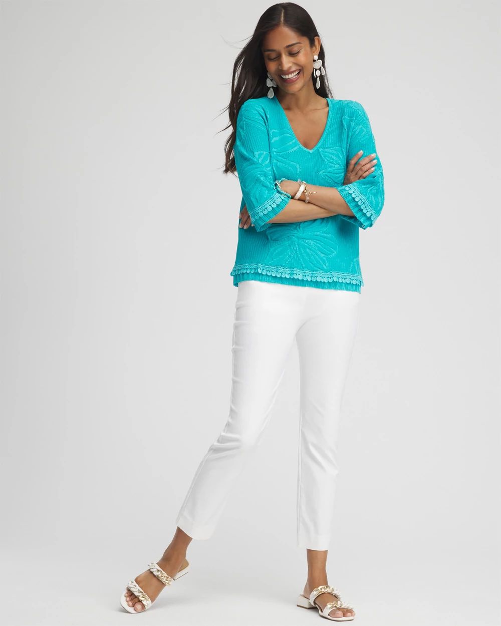 Embossed Pointelle Lace Pullover