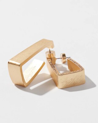 Gold Tone Pavé Rectangle Hoops