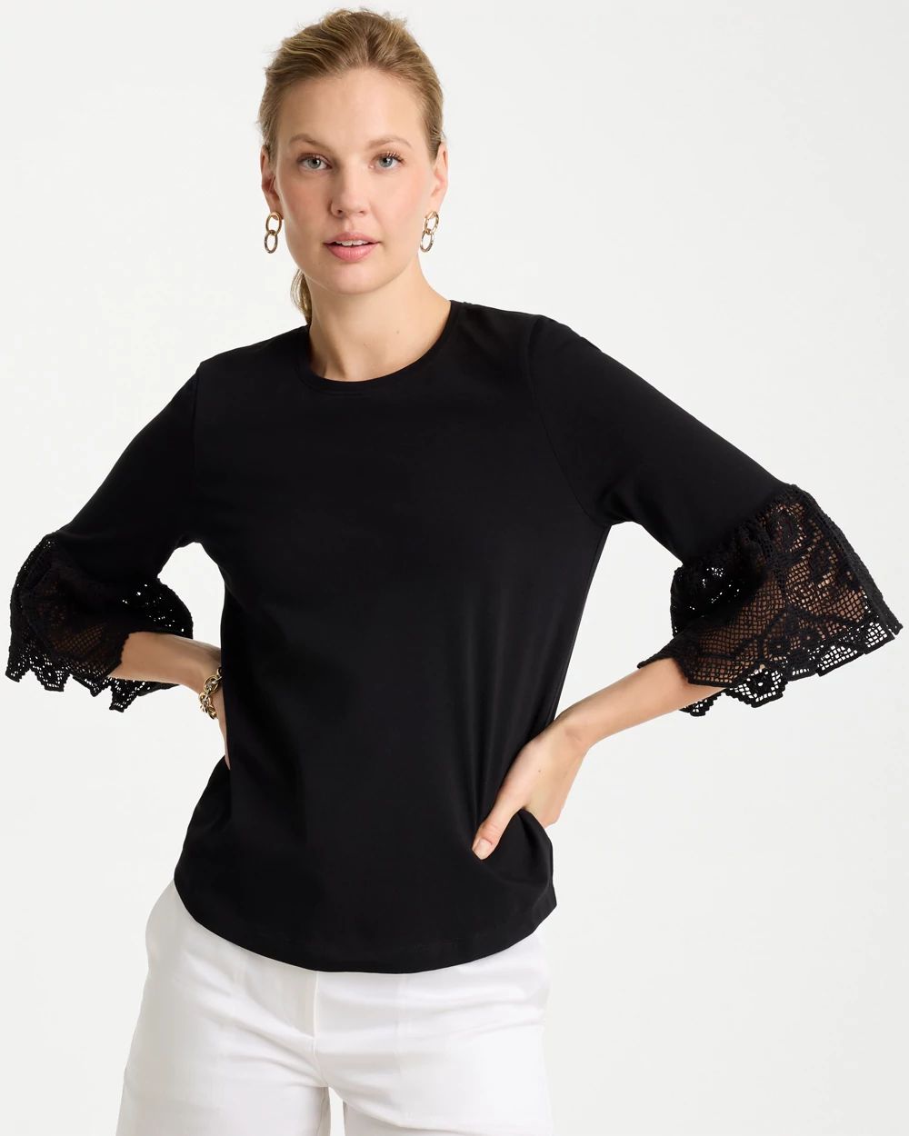 Cotton Lace Flutter Sleeve Tee
