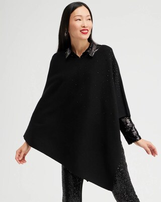 Cashmere Blend Embellished Poncho