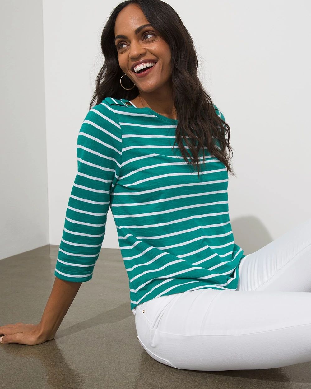 Epaulet 3/4 Sleeve Slub Tee